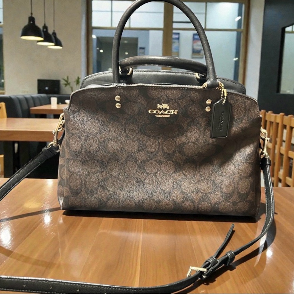 Coach❤️Lillie Small Carryall Signature Brown and Black Satchel Crossbody